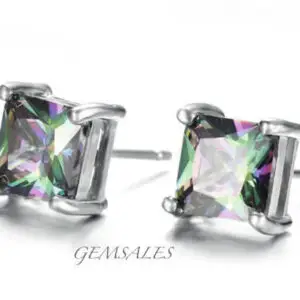 2.9ct Mystic Topaz Princess Cut CZ Stud Earrings