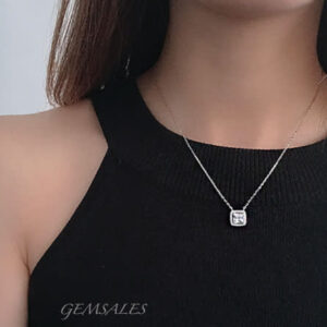 Princess Cut Silver Pendant Necklace