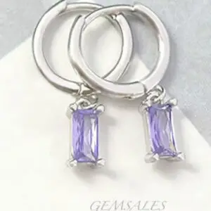 Amethyst CZ Baguette Earrings Petite 11mm x 3mm