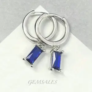 Royal Blue CZ Baguette Earrings 11mm x 3mm