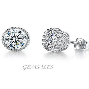 2.0ct-Brilliant Cut CZ CROWN STUD EARRINGS RADIANT